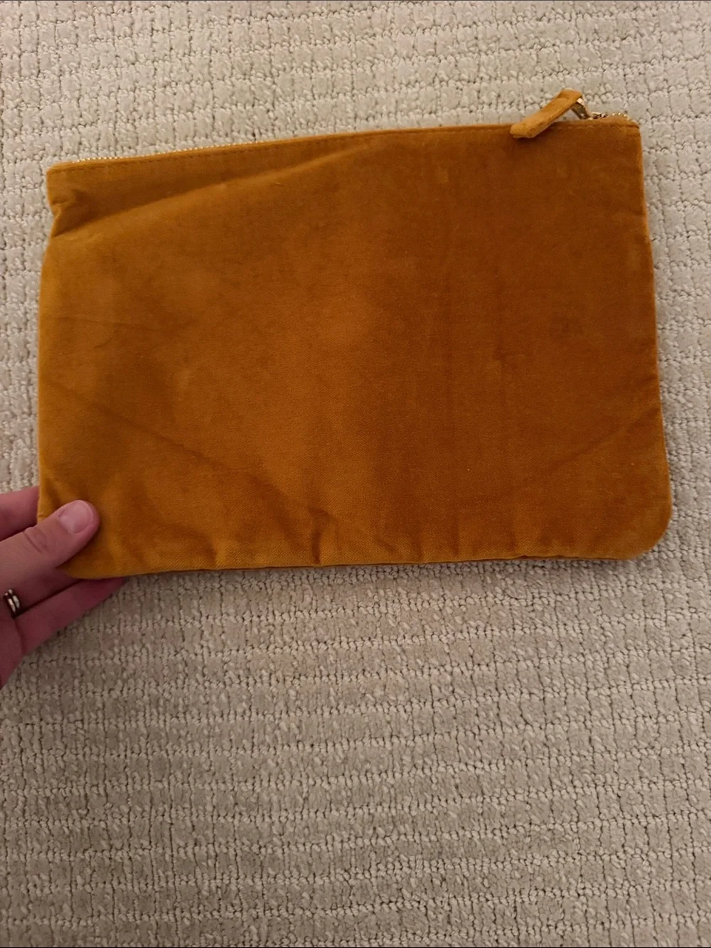 Sézane Mustard Velvet Zip Pouch NWOT